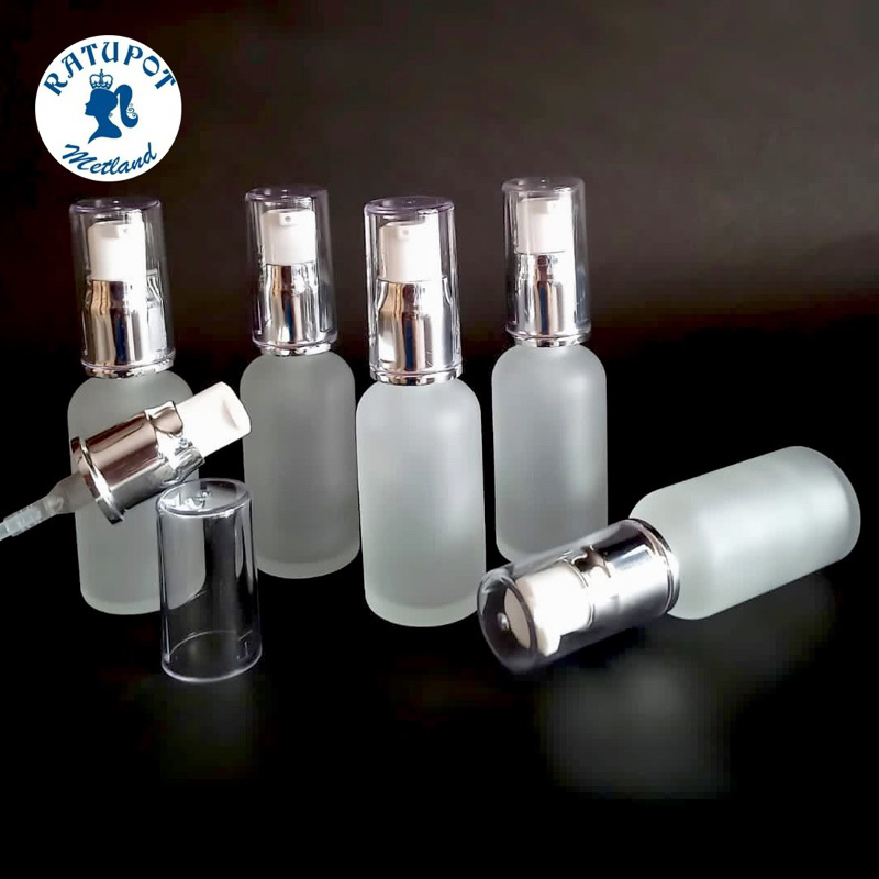 botol 30 ml kaca frosted tebal pump silver