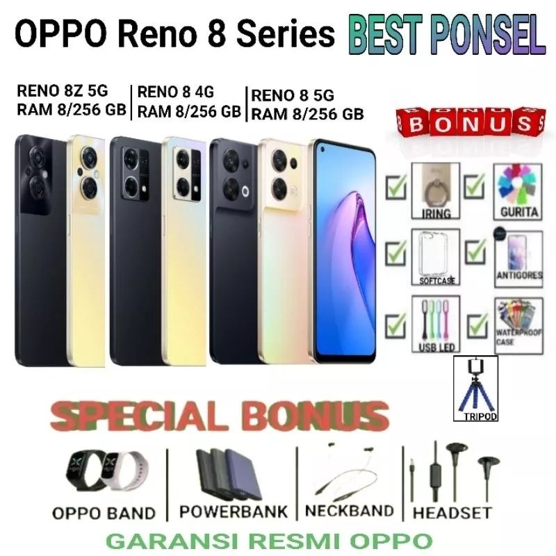 OPPO RENO 8 5G RAM 8/256 GB | RENO 8 4G RAM 8/256 GB | RENO8 | RENO 8Z 8/256 Reno8z | RENO 8 5G 12/256 GB GARANSI RESMI OPPO INDONESIA