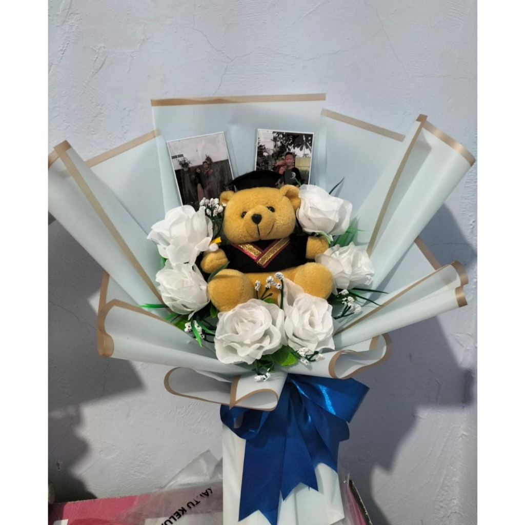 

BUKET BONEKA MIX FOTO HIAS BUNGA PITA // KADO BOUQET ULTAH WEDDING // BUKET WISUDA