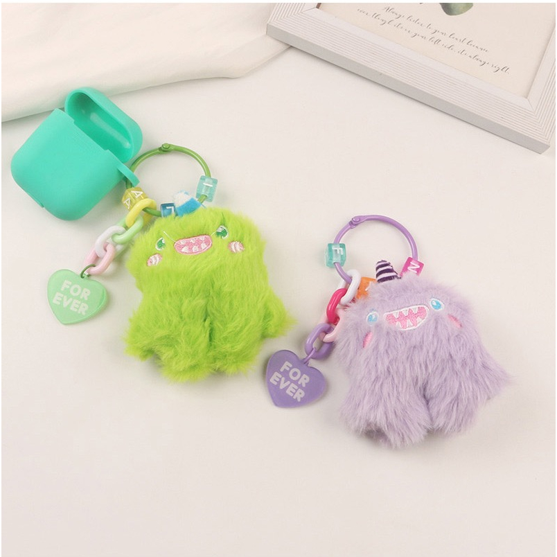 Mores Bag Charm Aksesoris Gantungan Kunci Tas Bentuk Boneka Monster Bulu Plush Doll Pendant Keychain Pastel Import Lucu