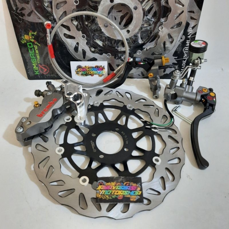 PAKETAN DEPAN RX KING NEW ~ KALIPER BIGPOT BRCMBO 4PISTON 4P AXIAL KANAN BABET + BREKET BIGPOT DISC 