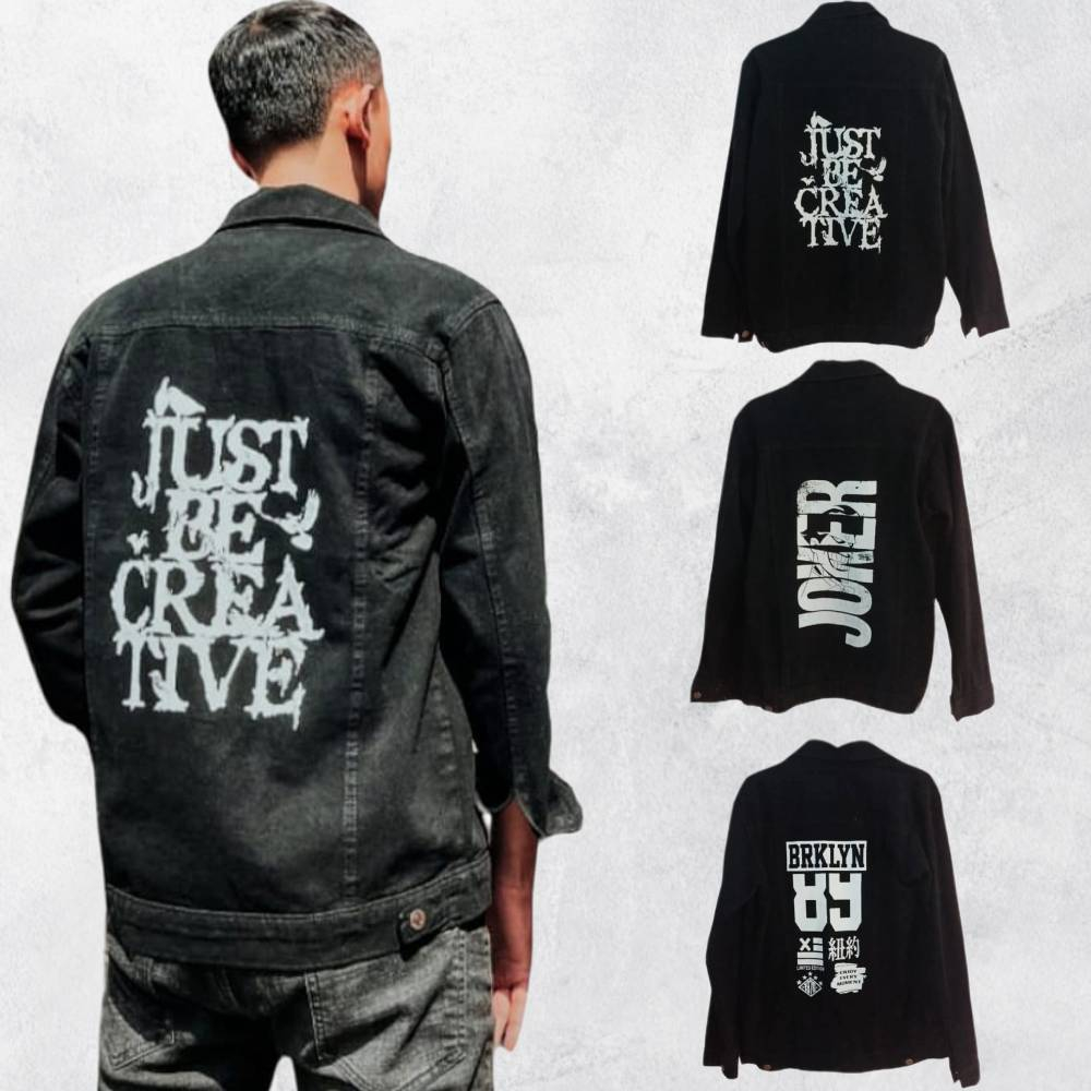 Jaket Jeans Retro Denim Printing Sandwash Joker Just Be Creative