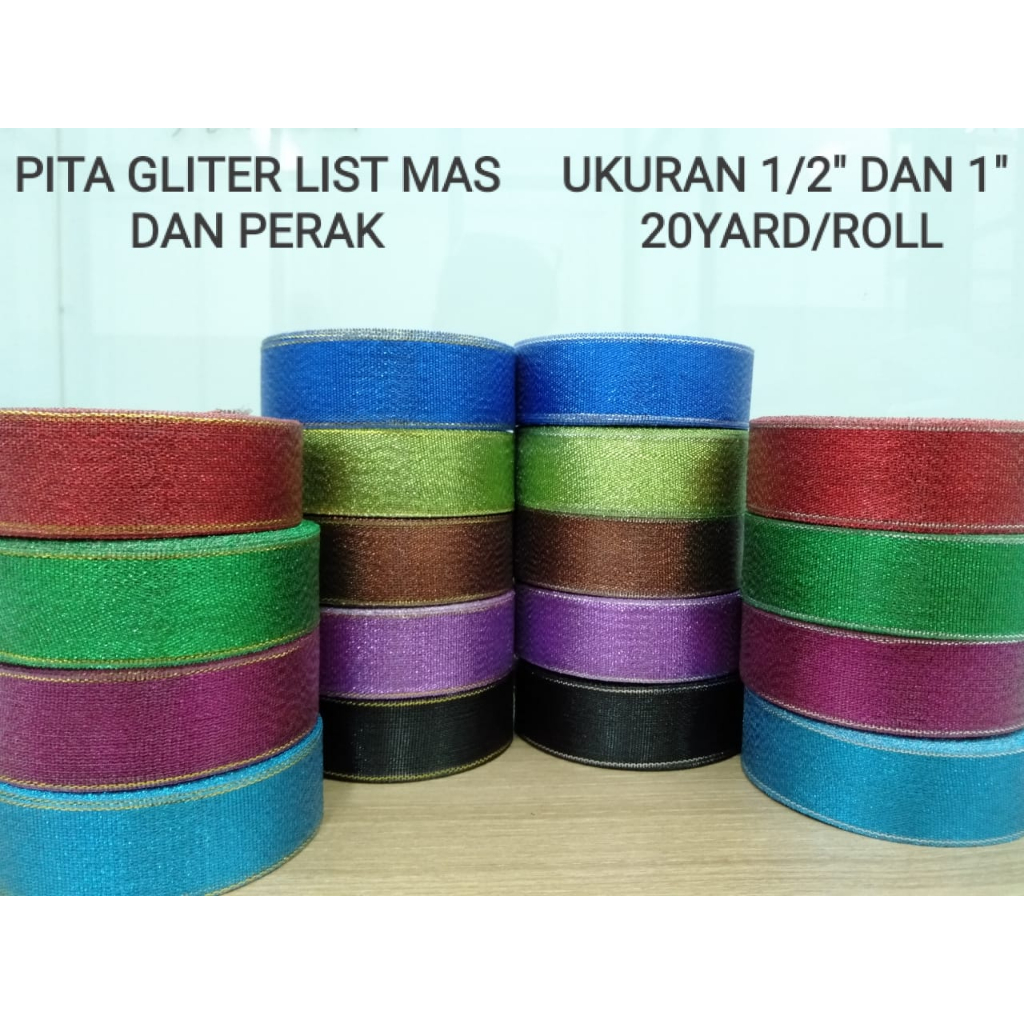 

[1 Slop] Pita Kain Gliter / Pita List Warna Gliter / Pita Gliter List Mas dan Perak