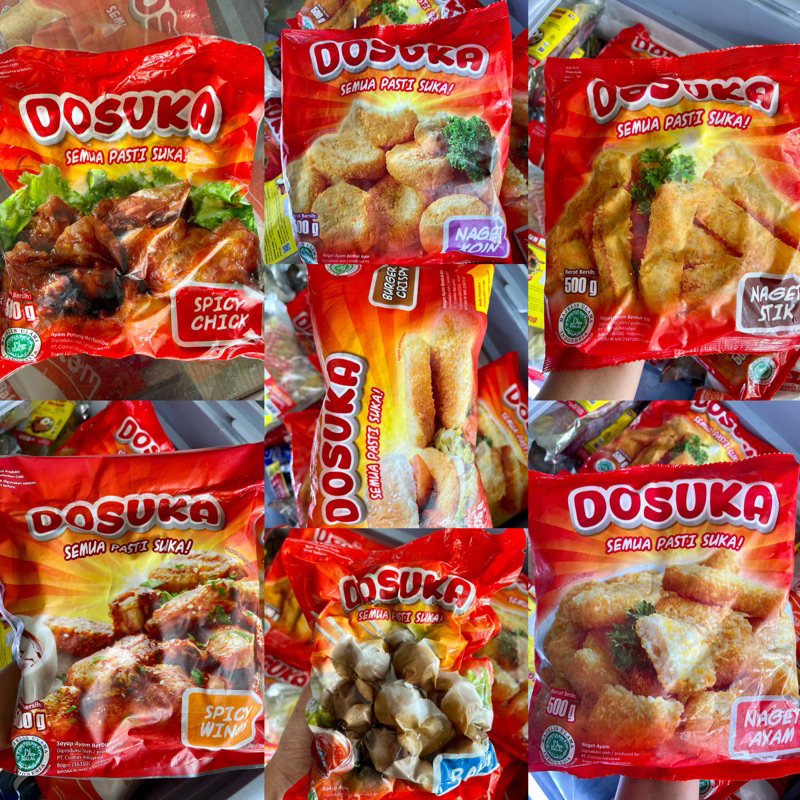 

Dosuka Bakso Ayam / Dosuka Sosis Ayam / Dosuka Naget Stik / Dosuka Naget Ayam / Dosuka Naget Ayam / Dosuka Naget Coin / Dosuka Spicy Wing / Dosuka Spicy Chick / Dosuka Crispy Burger