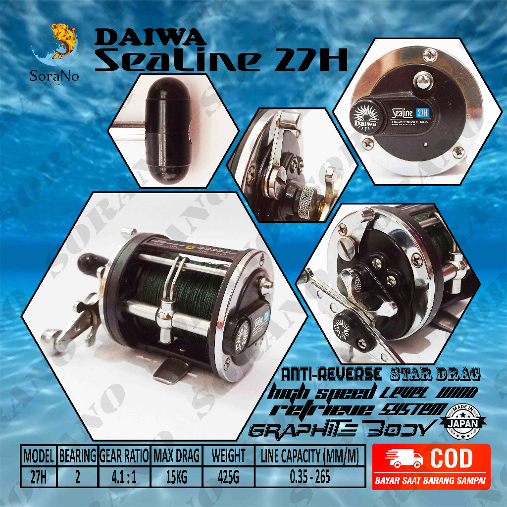 REEL SECOND | REEL PANCING TROLLING DAIWA SEALINE 27H | MADE IN JAPAN | REEL TROLLING | 2 BALL BEARI