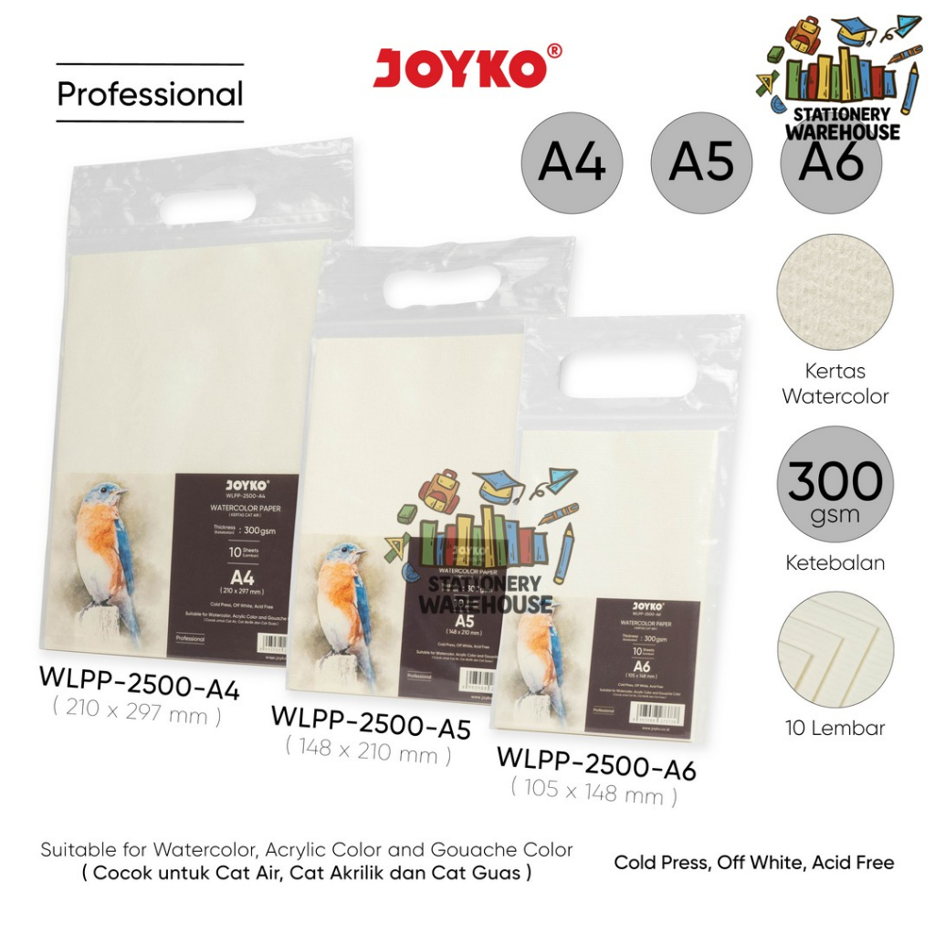 

Watercolor Paper Kertas Cat Air 300 gsm 10 Sheets Joyko WLPP-2500 A6 A5 A4