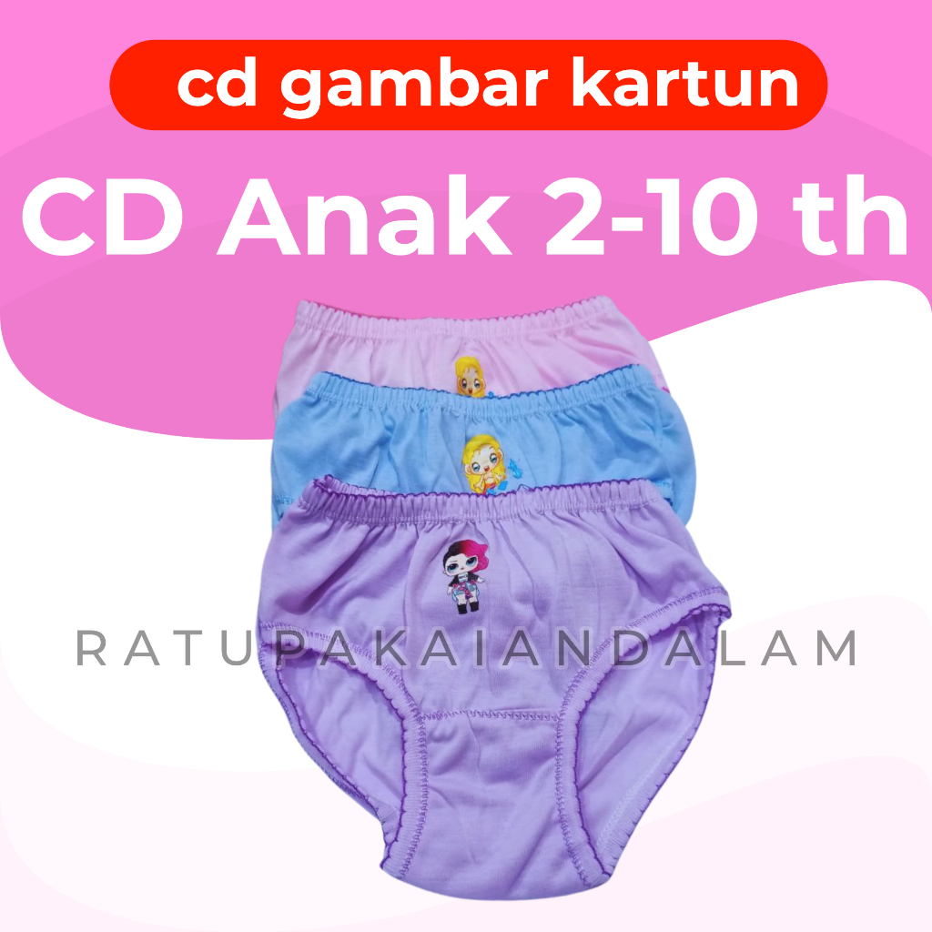 (6pcs) CD ANAK CEWEK CD ANAK PEREMPUAN - LUSINAN 2 TAHUN - CELANA DALAM ANAK Ratupakaiandalam