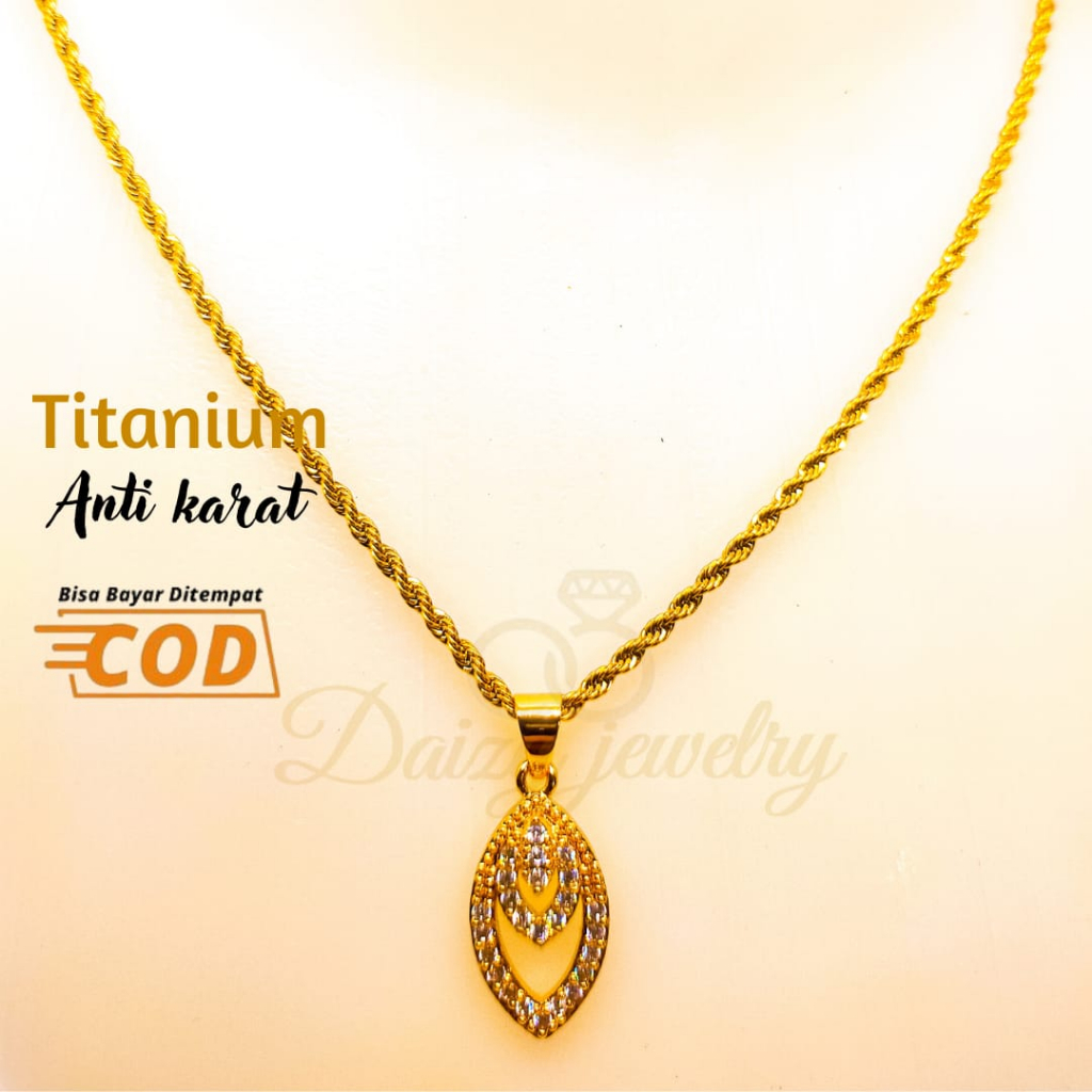 Daizy jewelry kalung titanium set liontin oval gold mewah perhisan aksesoris fashion wanita elegan