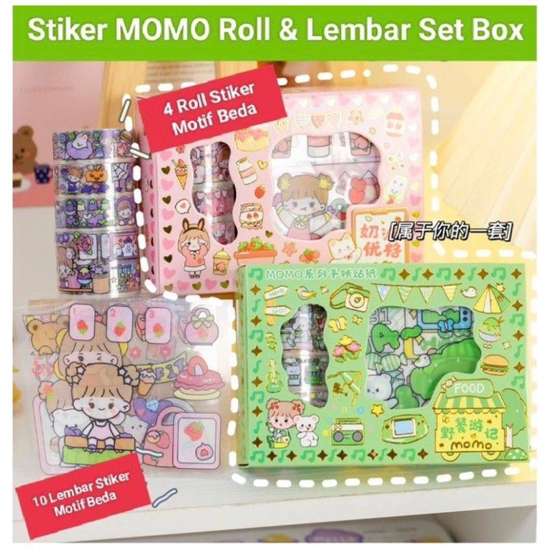 

STIKER ROLL MOMO KOREA 2D SET BOX 4 ROLL + 10 LEMBAR WASHITAPE MOMO