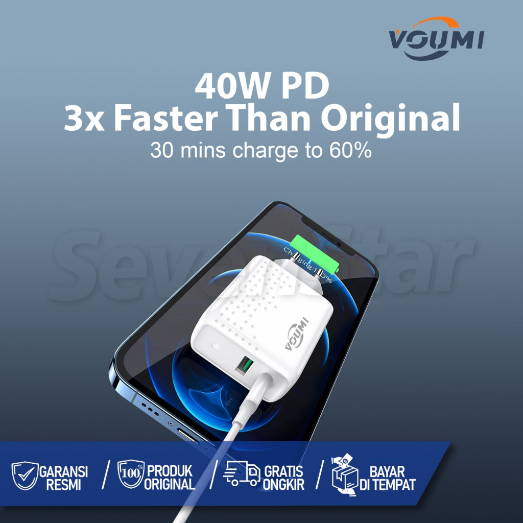 Charger Voumi Fast &amp; Safe 40W Power Quick Charger 3.0 Voumi V-010 Original Charging Voumi