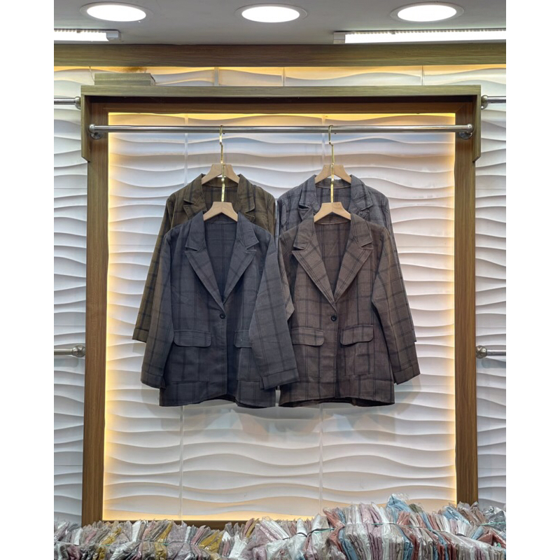 BLAZER FLANEL KOTAK KOTAK | BLAZER KANTOR