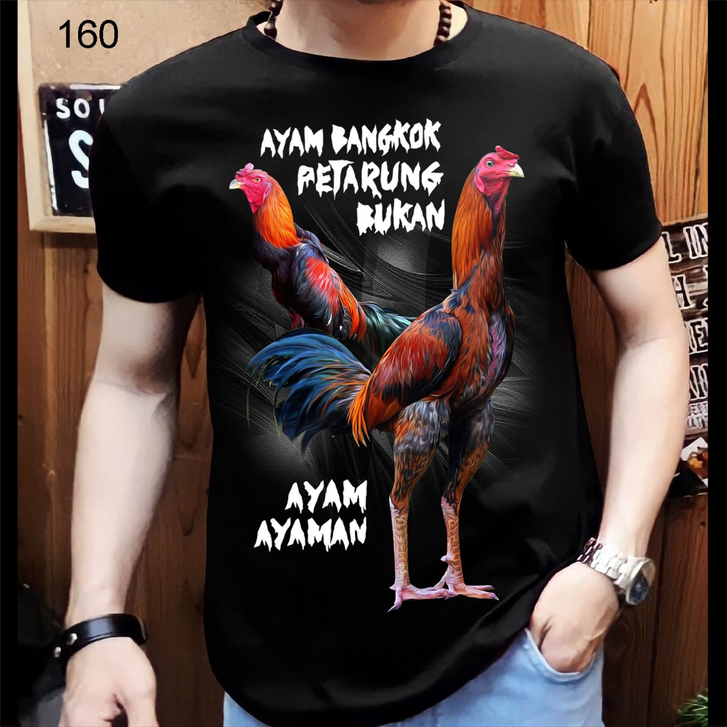 Kaos distro cowo motif ayam bangkok petarung bukan ayam ayaman