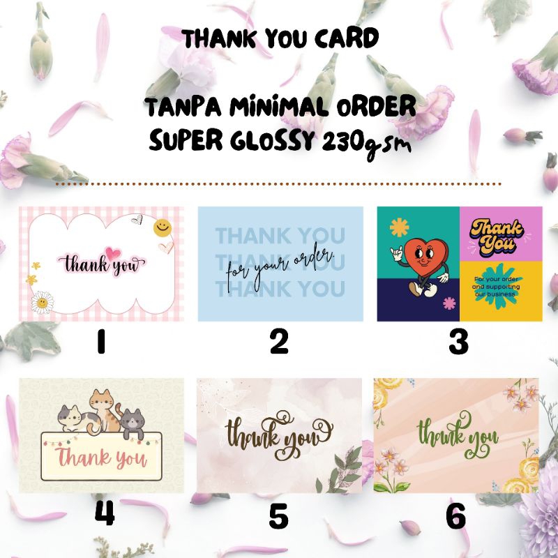 

CETAK THANK YOU CARD/WEDDING CARD/ULTAH CARD/CARD ACARA TIDAK ADA MINIMAL ORDER