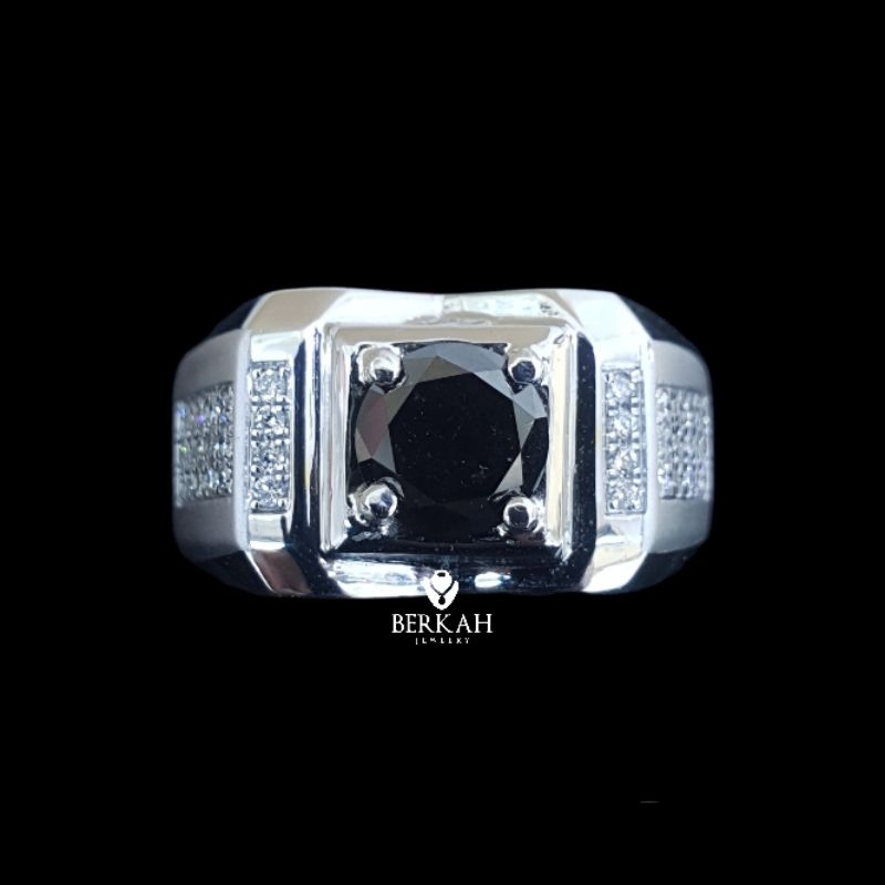 Cincin Pria Berlian Hitam Asli Perak Palladium dan berlian asli
