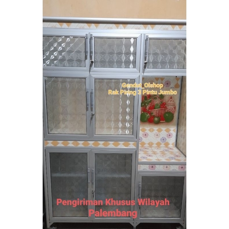 (Khusus Wilayah Kota Palembang) Rak Piring 3 Pintu Jumbo (Bahan Tebal, Kokoh dan Kuat) Tiang silver 