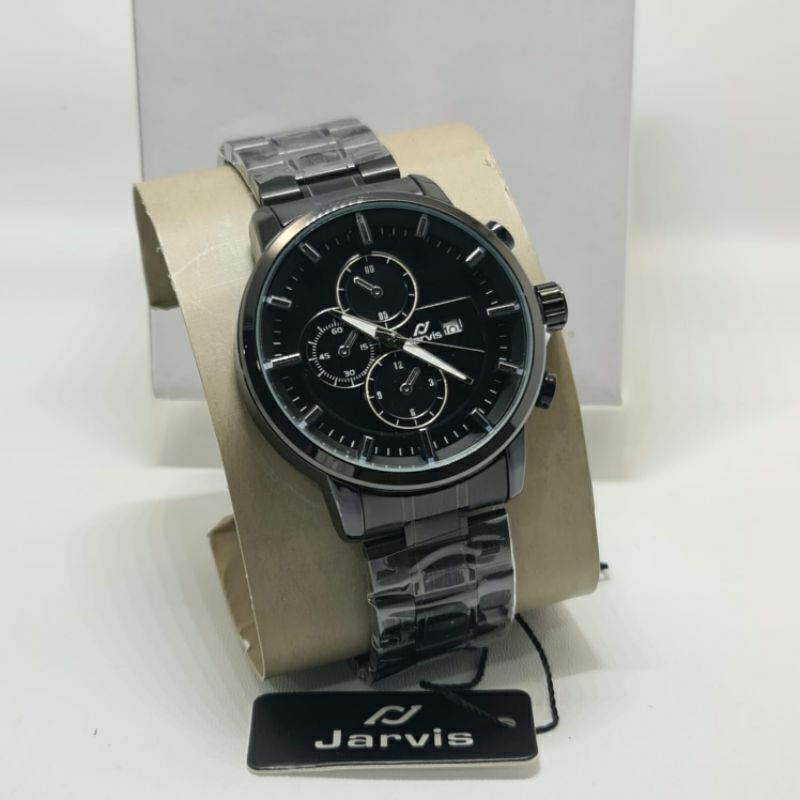 Jam tangan pria Mewah JARVIS J-9393 Rantai Black Date aktif / Chrono off Original