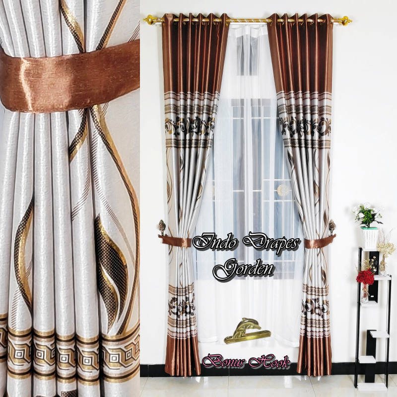 Gorden Pintu Kamar Tidur Minimalis Poni Blackout Import Kombinasi Abu Hitam