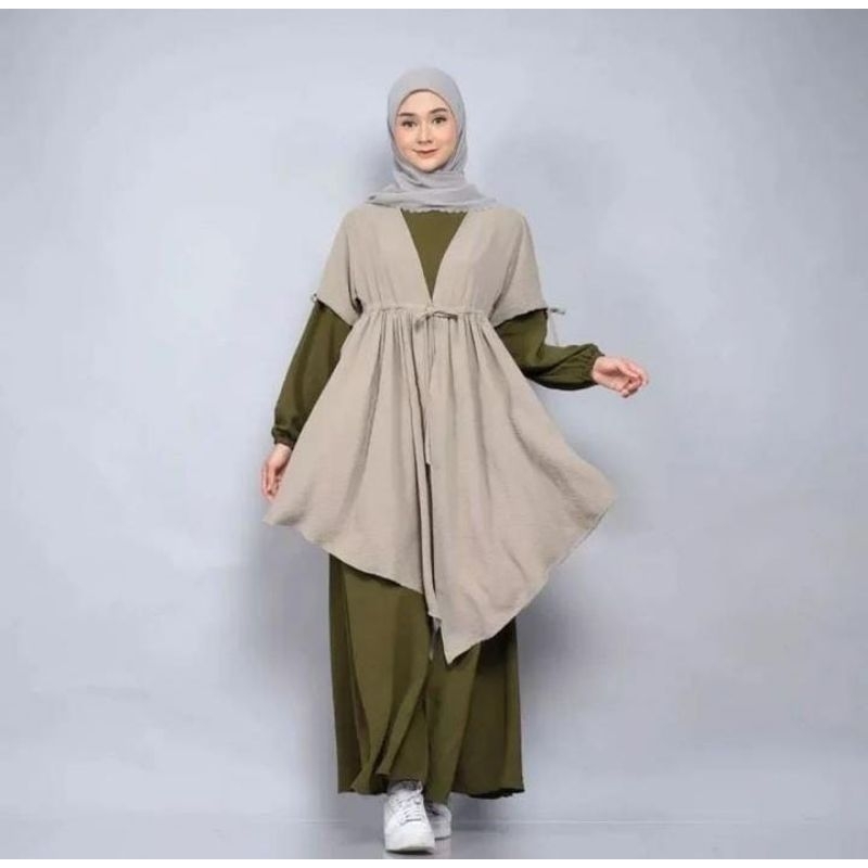 Setelan baju muslimah - Setelan syar'i wanita - Setelan wanita gamis plus outer