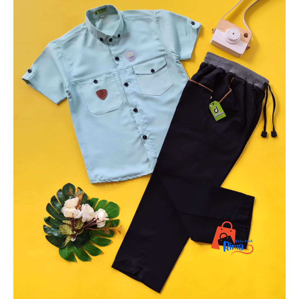 BISA COD//GRATIS ONGKIR//Tampil Trendy Dan Keren Setelan Kemeja Polos Lengan Pendek Double Pocket Anak Laki-laki Terbaik Celana Chinos Panjang Untuk Anak Usia 2-11 Tahun