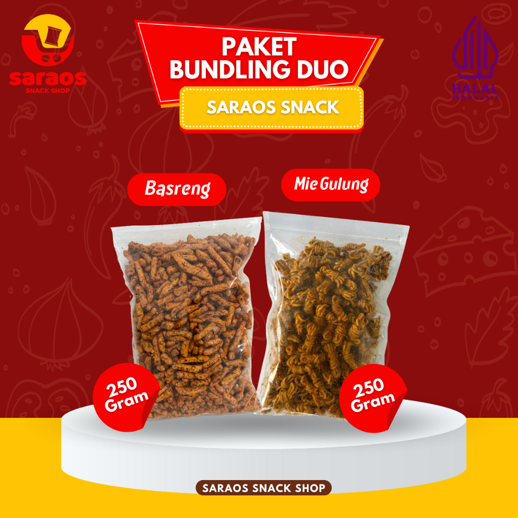 

Paket Bundling Duo (Basreng dan Mie Gulung) Pedas Saraos Snack