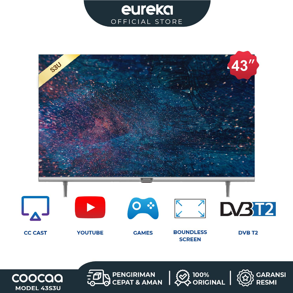 COOCAA Smart TV 43 inch - Digital TV - OS COOLITA - FHD - Bazel Less - Dolby Audio  - Model 43S3U