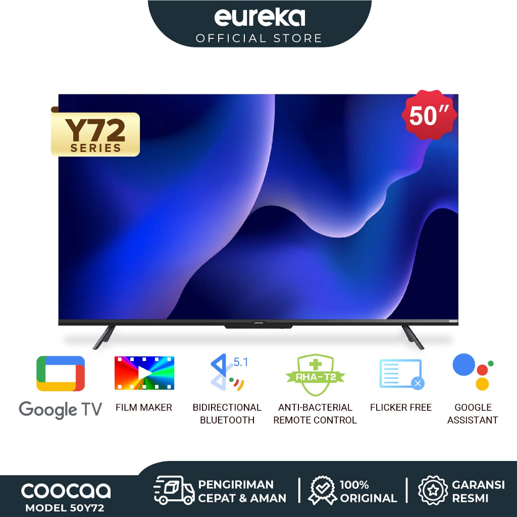 COOCAA Google TV 50 Inch Smart LED TV 4K - Netflix & Youtube - Dolby Audio - Flicker Free - 50Y72