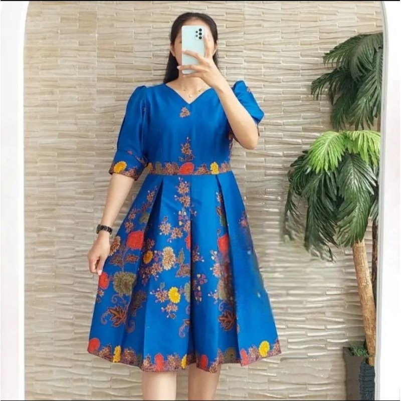 Dress wanita baju kerja batik halus warna cerah baju seragam kerja