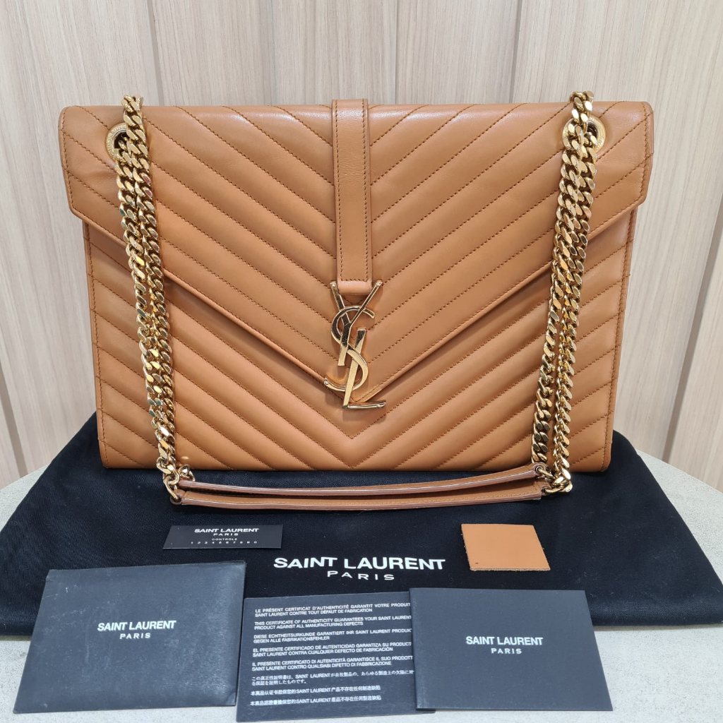 Saint Laurent Quilted Leather Monogram Envelope Large Shoulder Bag