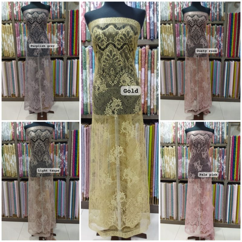 Bahan Kebaya Brokat Semi Prancis Laminate Metalic Panel