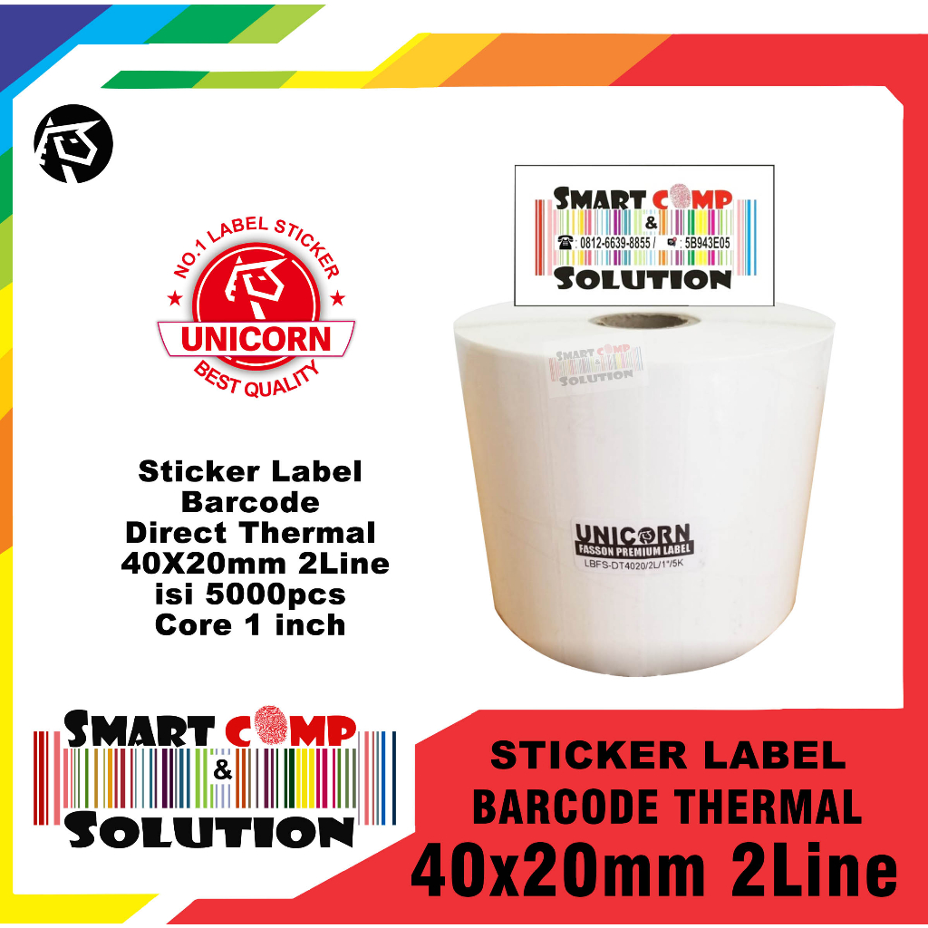 

Stiker Label Barcode Thermal 40x20mm / 40x20 mm / 40 x 20 mm / 4x2CM 2 Line Core 1 Inch Isi 5.000pcs