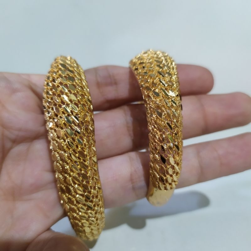 ANIID Dubai 24K Bangel Berlapis Emas untuk Wanita Turki India Perhiasan Pernikahan Gelang Mesir deng
