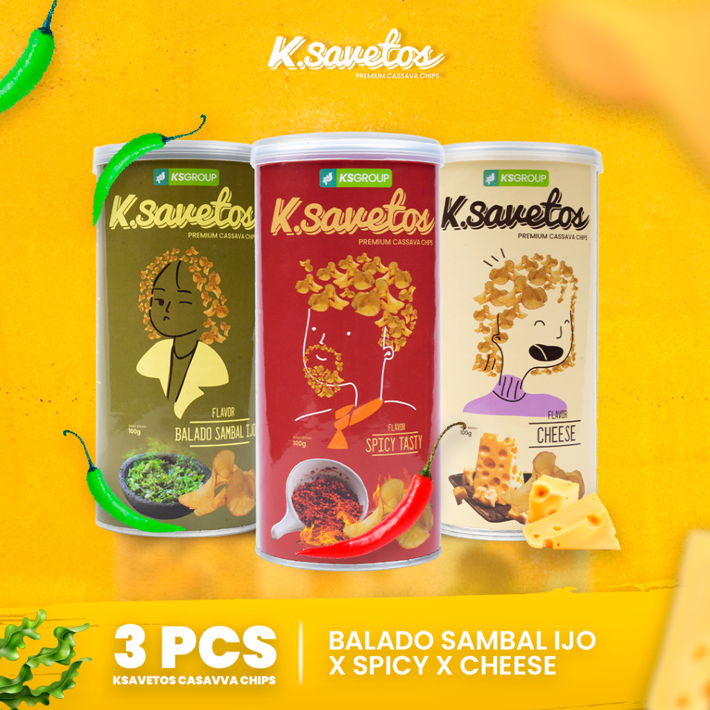 

K.Savetos Cemilan Keripik Singkong Mix Sambal Ijo x Spicy x Cheese / Cemilan - Snack / Kripik pedas asin - K.savetos