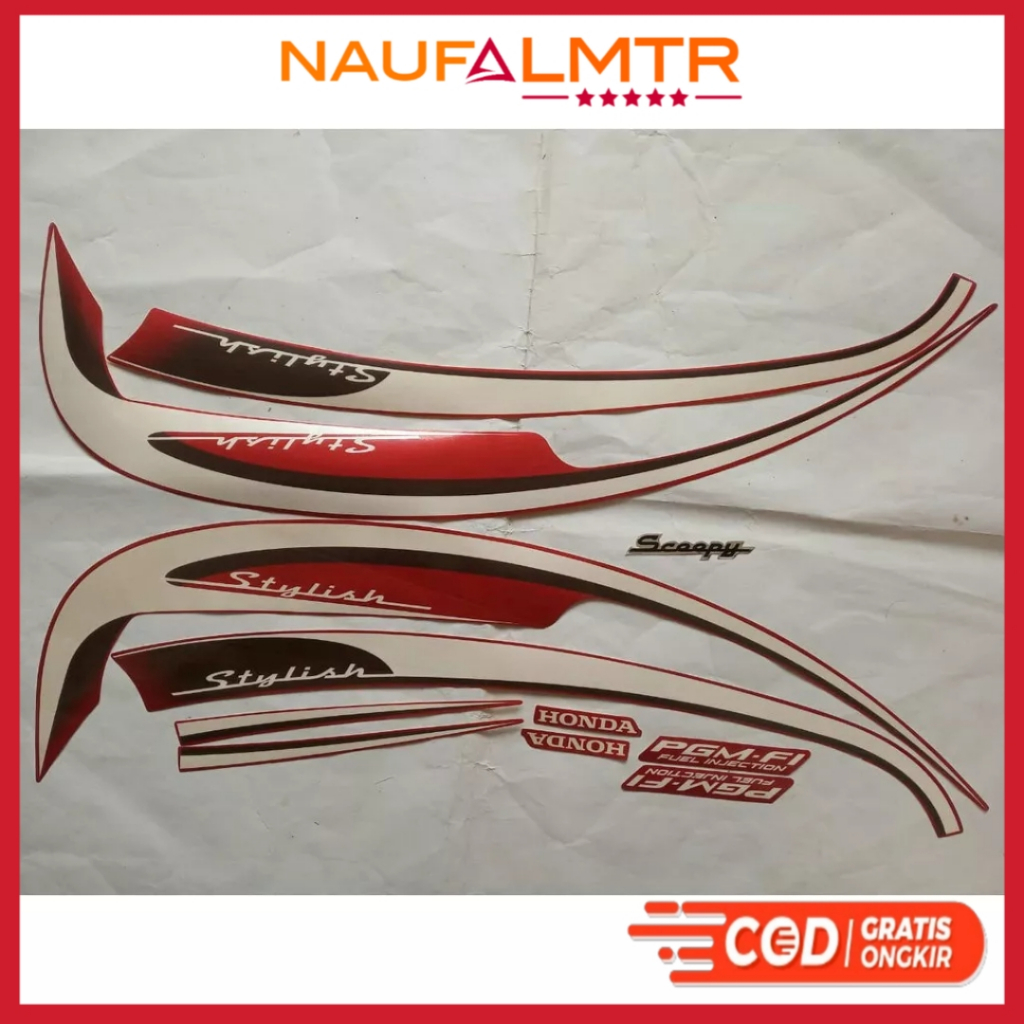 stiker striping honda scoopy stylish 2013 merah lis body original