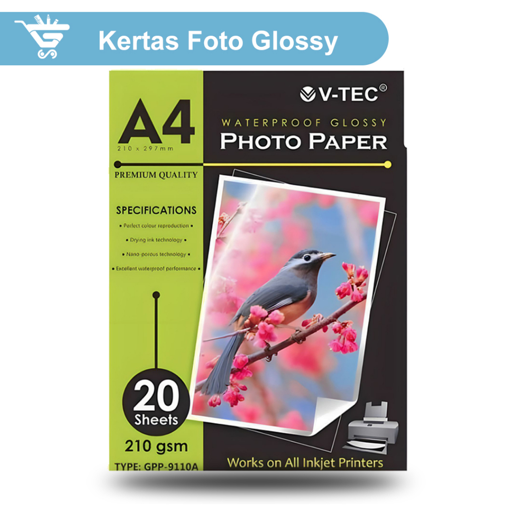 

V-Tec Glossy Photo Paper A4 210 gsm/ Kertas Foto/ Kertas Foto Glossy