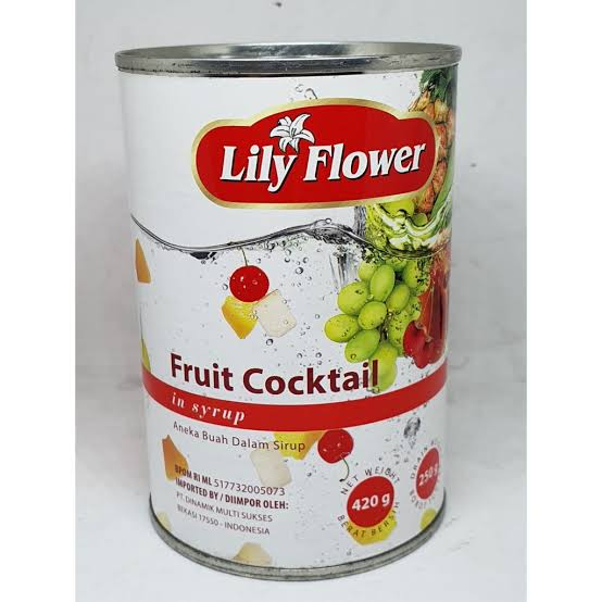 

Lily Flower Buah Kaleng In Syrup /Fruit Cocktail / Peach 420 gr +Bubble