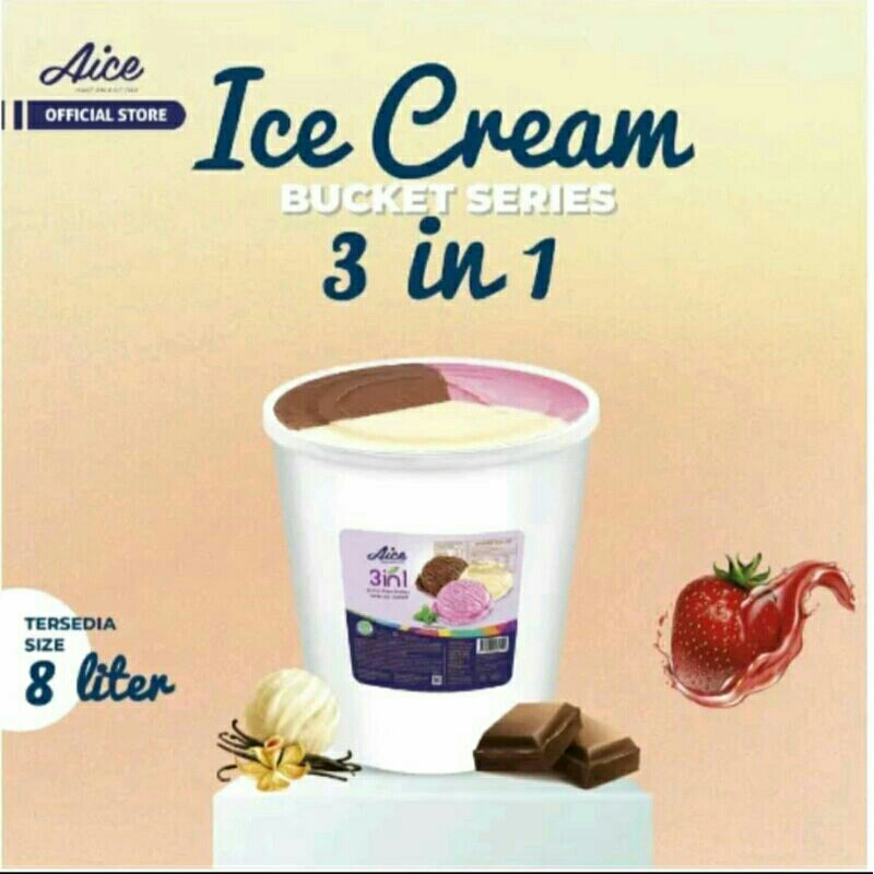 

ICE CREAM AICE 8 LITER 3 RASA cokelat, strawberry dan vanilla