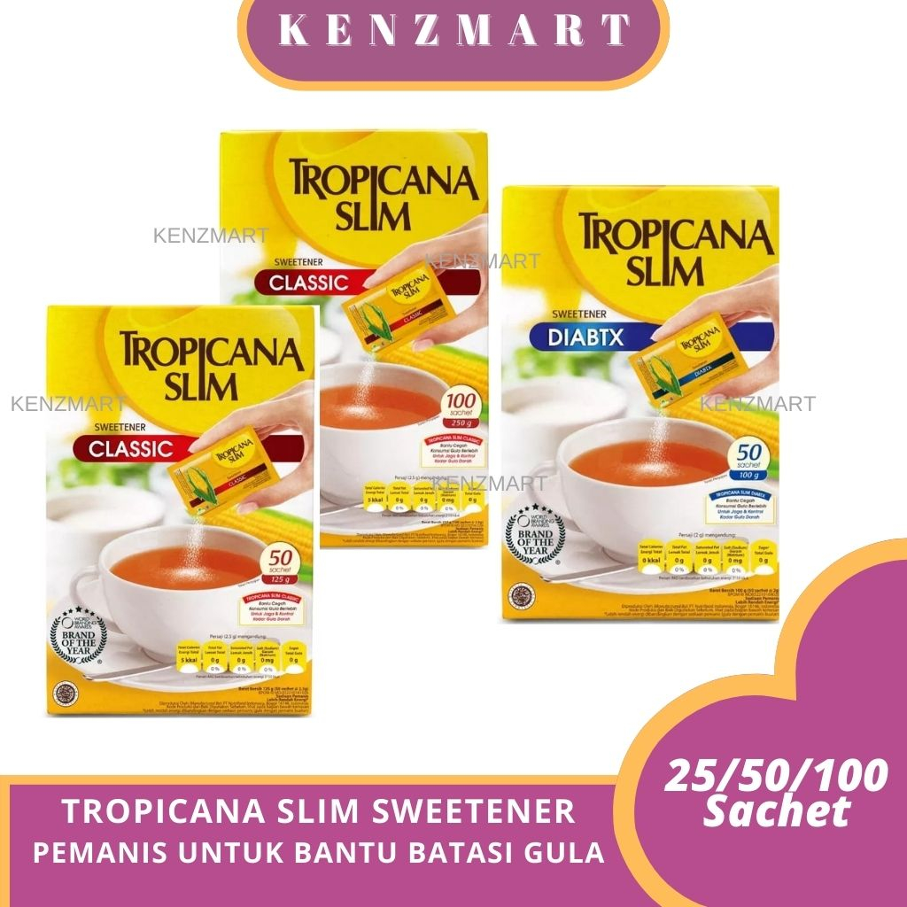 

Tropicana Slim Sweetener Classic & Diabetic 25's, 50's ,100's - Pemanis untuk Bantu Batasi Gula