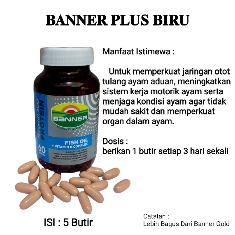 Banner Plus Biru 5 Kapsul Doping Sekaligus Rawatan Harian Ayam Aduan Full Power Menambah Stamina Mel