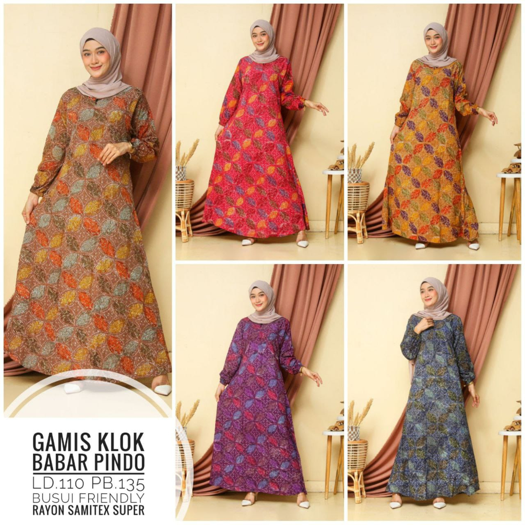 Gamis Klok BABAR PINDO Batik Halus - Bahan Rayon Samitex Super