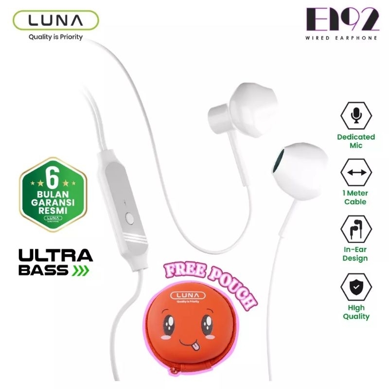 Headseat Luna Super Bass E192 Earphone Hp Jack Aux Stereo