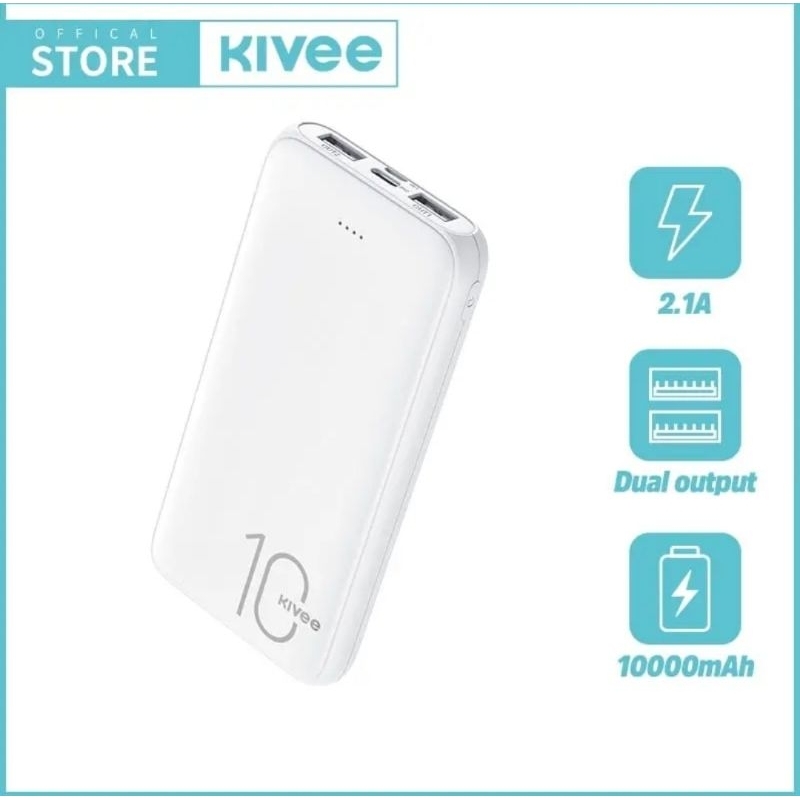 KIVEE powerbank 10000mAh dual USB fast charging black and white