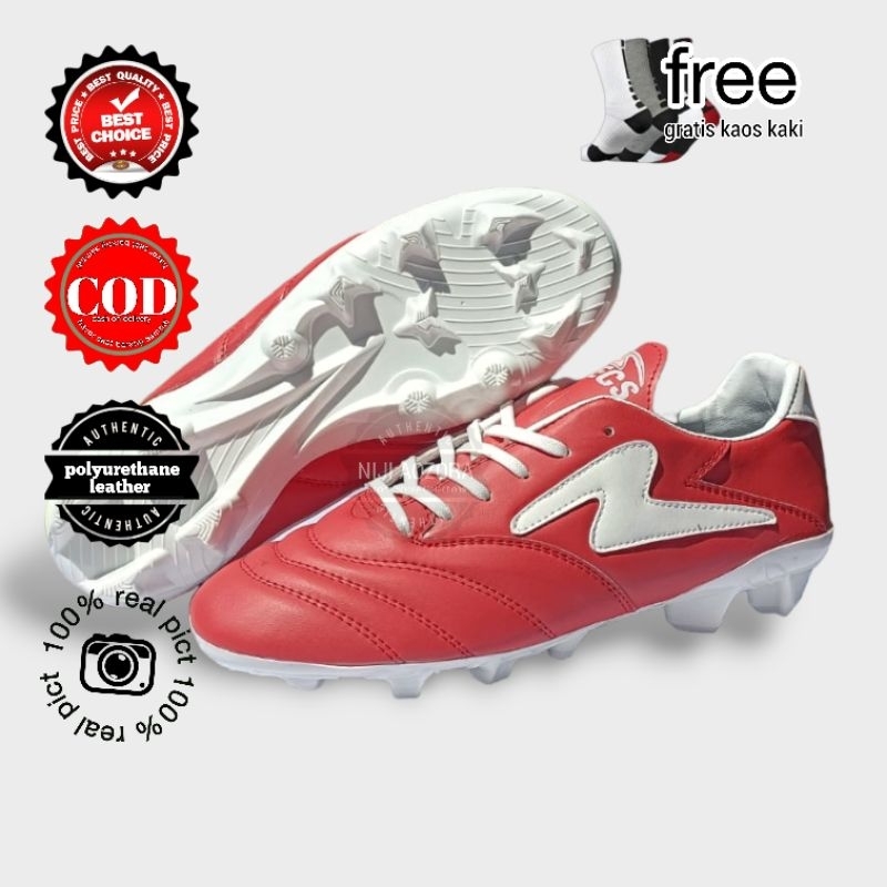 SEPATU BOLA SPECS  BAHAN KULIT PU WARNA MERAH AKSEN PUTIH TERKEREN 2023