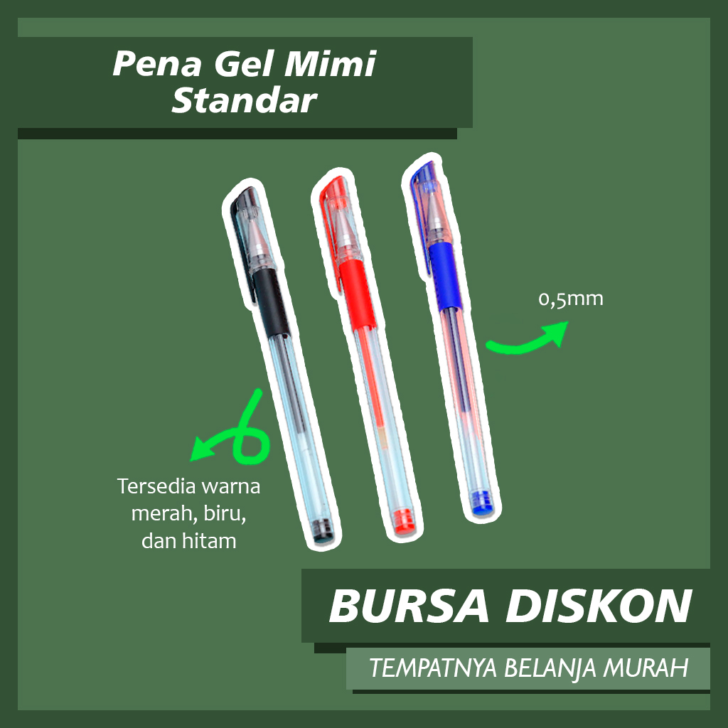 Pena Gel Mimi, Hitam Merah Biru Standar - Pulpen Pen Bolpen Gelpen Murah 0,5 mm
