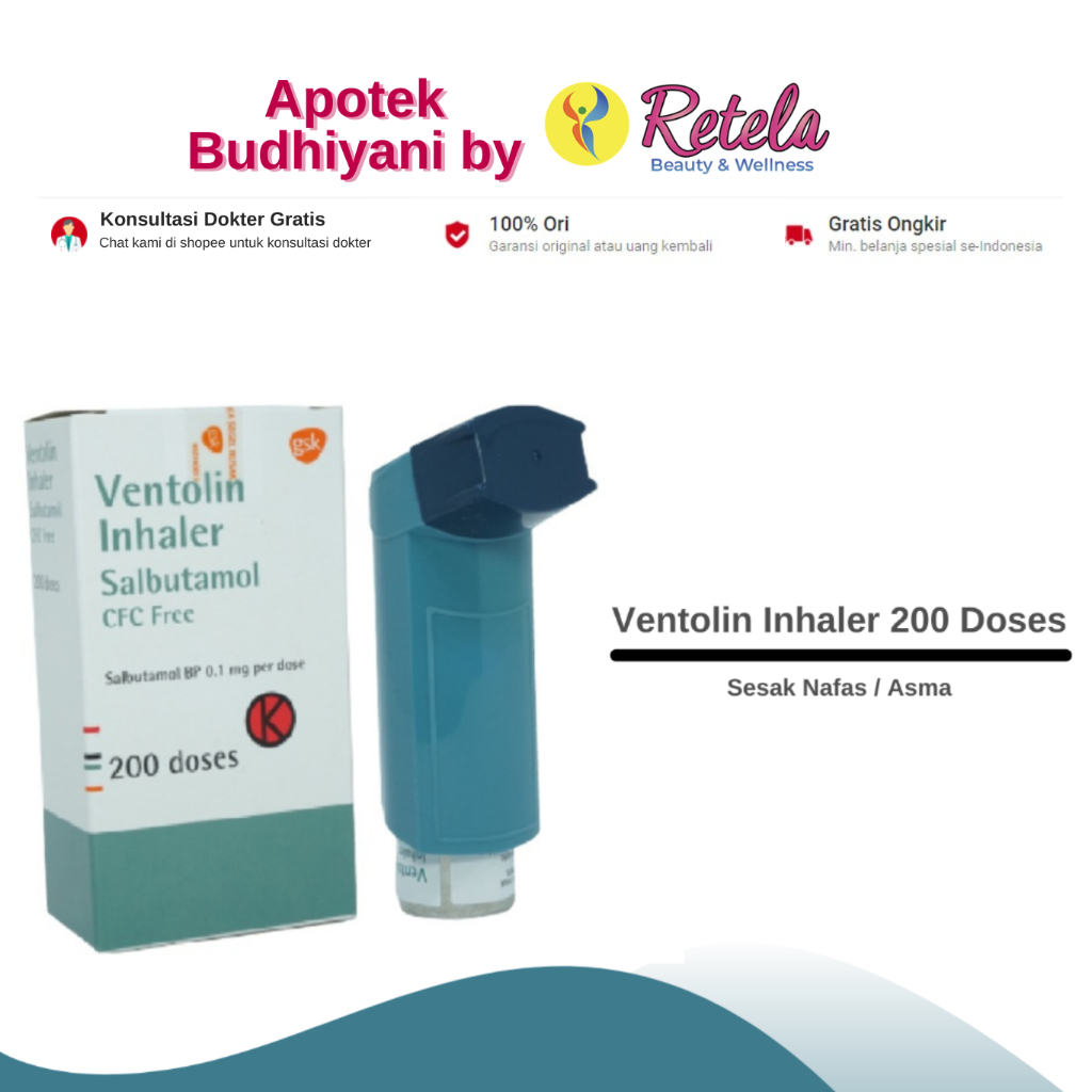 Ventolin Inhaler 200 Doses / Salbutamol / Sesak Nafas / Asma