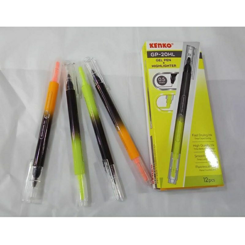 

[LUSIN 12PCS] BALLPOINT + HIGHLIGHTER GP-20 HL KENKO / GELPEN + TEXTMARKER 2IN1 KENKO /PULPEN STABILO
