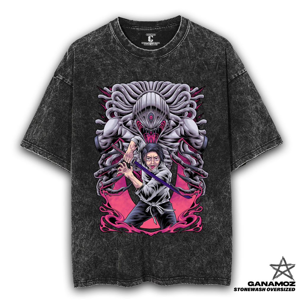 GANAMOZ Kaos Anime Jujutsu Kaisen YUTA Stone Wash Oversize T-shirt | Kaos Oversize Wanita | Kaos Ove
