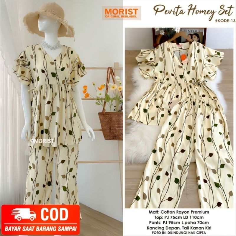 ONESET BAHAN RAYON PENDEK MOTIF BUNGA-BUNGA JIMEA PEVITA MODEL KIMONO BY MORIST PAJAMAS WANITA PEREM