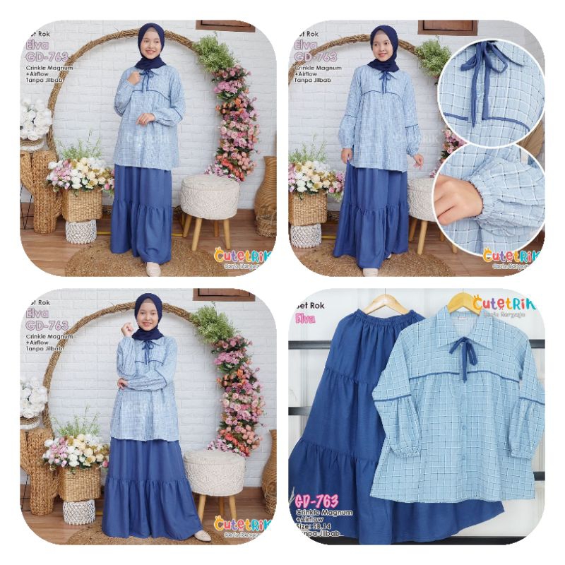 *READY MURAH (8-15th/remaja) Setelan tunik rok anak motif kotak square setelan tunik rok anak katun 