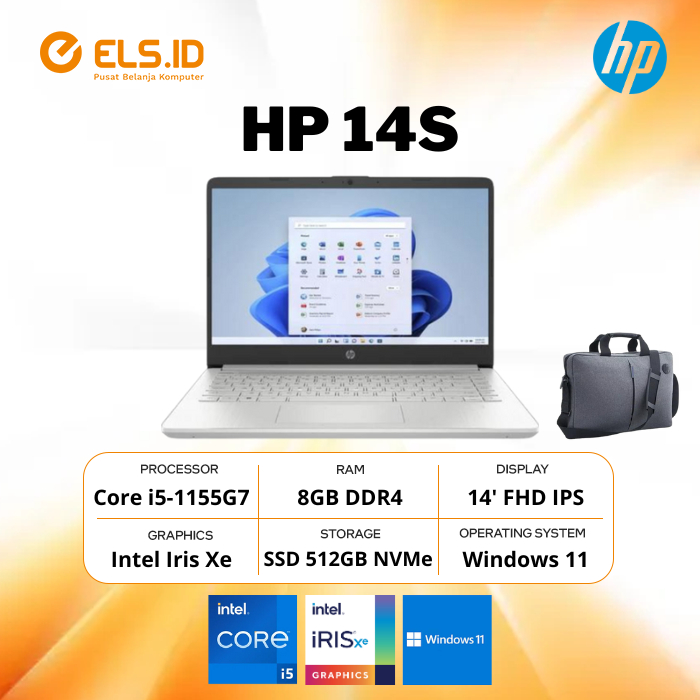 HP 14S Core i5 1155G7 8GB SSD 512GB iRisXe 14' FHD W11+OHS