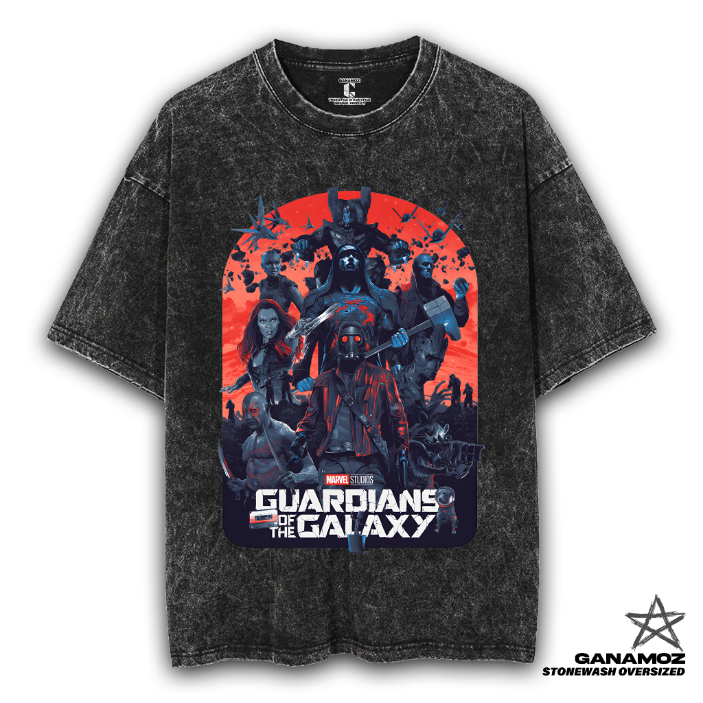 GANAMOZ Kaos Film Marvel GUARDIANS OF THE GALAXY VS KREE Stone Wash Oversize T-shirt | Kaos Oversize